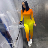 Gradient Long Sleeve Skinny Jumpsuits MEM-8294
