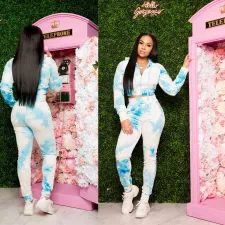 Casual Tie Dye Hooded Long Sleeve 2 Piece Pants Set SMR-9650