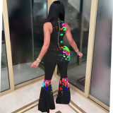 Trendy Printed Sleeveless Flared Jumpsuits NIK-157
