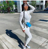Casual Ribbed Letter Long Sleeve Skinny Jumpsuits GLF-8011