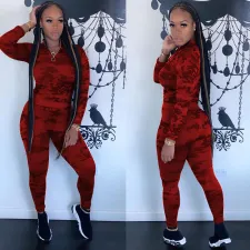 Camo Print Long Sleeve Tight Two Piece Pants Set MOF-5172