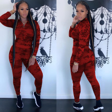 Camo Print Long Sleeve Tight Two Piece Pants Set MOF-5172