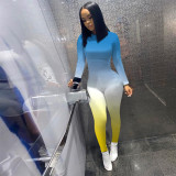 Gradient Long Sleeve Skinny Jumpsuits MEM-8294