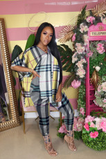 Plaid Print Loose Tops And Pants Two Piece Suits LUO-3096