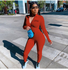 Casual Ribbed Letter Long Sleeve Skinny Jumpsuits GLF-8011