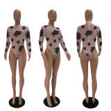Plus Size Sexy Print Long Sleeve Bodysuit GLF-8001