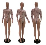 Plus Size Sexy Print Long Sleeve Bodysuit GLF-8001