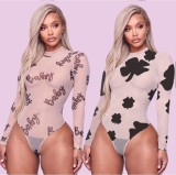 Plus Size Sexy Print Long Sleeve Bodysuit GLF-8001