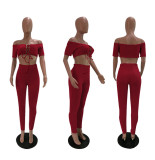 Sexy Off Shoulder Crop Top Pants Two Piece Set GLF-8002