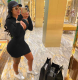 Solid Long Sleeve Sexy Zipper Bodycon Dress XMY-9257