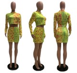 Casual Printed Patchwork Long Sleeve Mini Skirt Sets GLF-8003