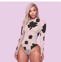 Plus Size Sexy Print Long Sleeve Bodysuit GLF-8001