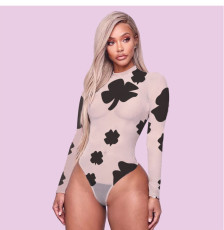 Plus Size Sexy Print Long Sleeve Bodysuit GLF-8001