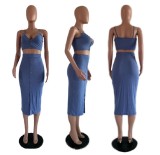 Sexy Rivet Spaghetti Strap Midi Skirt 2 Piece Sets GLF-8005