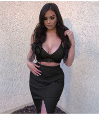 Sexy Rivet Spaghetti Strap Midi Skirt 2 Piece Sets GLF-8005