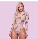 Plus Size Sexy Print Long Sleeve Bodysuit GLF-8001