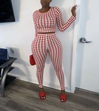 Plaid Print Long Sleeve Two Piece Pants Set SFY-156