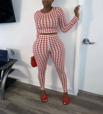 Plaid Print Long Sleeve Two Piece Pants Set SFY-156