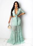 Sexy Striped Chiffon Long Skirt Two Piece Sets SFY-800