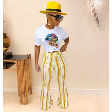 Casual Lip Print T-shirt Flared Pants Suit YIY-5204