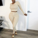 Plaid Print Long Sleeve Two Piece Pants Set SFY-156