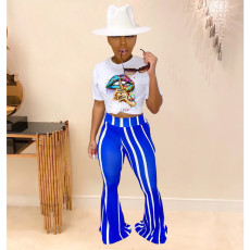 Casual Lip Print T-shirt Flared Pants Suit YIY-5204