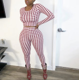 Plaid Print Long Sleeve Two Piece Pants Set SFY-156