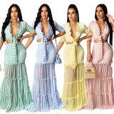 Sexy Striped Chiffon Long Skirt Two Piece Sets SFY-800