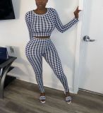 Plaid Print Long Sleeve Two Piece Pants Set SFY-156