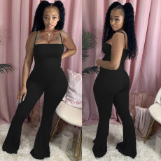 Plus Size Solid Color Simple Sexy Sling Slim Flared Jumpsuit NM-8308
