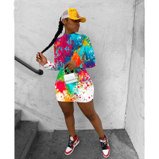 Cool Graffiti Long Sleeve Backless Nightclub Dress IV-8118