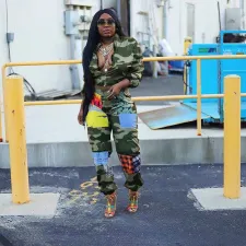 Camo Print Long Sleeve Coat long Pants 2 Piece Sets HMS-5361