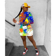 Cool Graffiti Long Sleeve Backless Nightclub Dress IV-8118