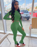 Solid Long Sleeve High Waist Pants Two Piece Sets LM-8175