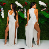 Sexy Sleeveless High Split Beach Mesh Long Dress SMR-9666