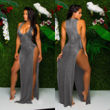 Sexy Sleeveless High Split Beach Mesh Long Dress SMR-9666