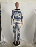 Plus Size Dollar Print Half Sleeve 2Piece Pants Set CHY-1244