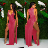 Sexy Sleeveless High Split Beach Mesh Long Dress SMR-9666