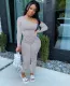 Plus Size Solid Off Shoulder Long Sleeve Jumpsuits QZX-6151
