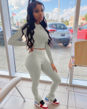 Solid Long Sleeve High Waist Pants Two Piece Sets LM-8175