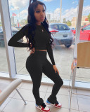 Solid Long Sleeve High Waist Pants Two Piece Sets LM-8175