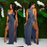 Sexy Sleeveless High Split Beach Mesh Long Dress SMR-9666