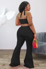Sexy Halter Backless Tops Flare Pants 2 Piece Sets HM-6338