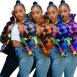 Plus Size Camo Print Zipper Winter Parka Down Jacket OSM-4548