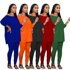 Solid Long Sleeve Two Piece Pants Set BS-1222
