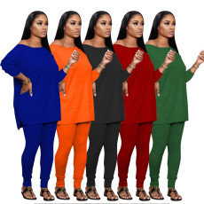Solid Long Sleeve Two Piece Pants Set BS-1222