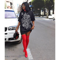 Plus Size Letters Short Sleeve O Neck T Shirt Dress ASL-6292