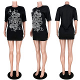 Plus Size Letters Short Sleeve O Neck T Shirt Dress ASL-6292