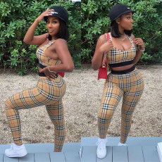 Plaid Print Tank Top And Pants 2 Piece Suits LSL-6370