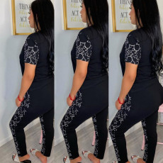 Cartoon Print Short Sleeve Two Piece Pants Set LSL-6372